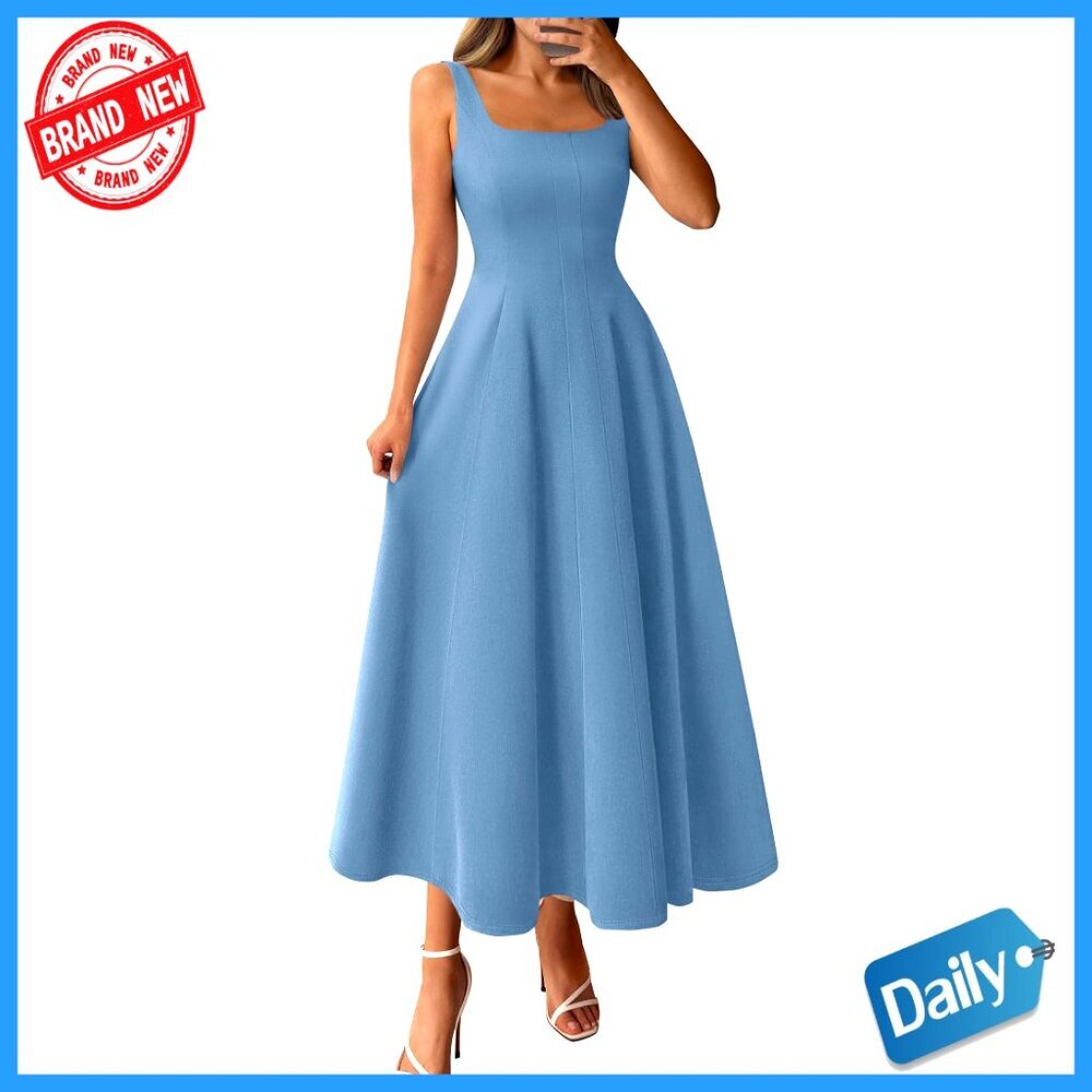 Sleeveless Maxi Dress Square Neck Formal Cocktail Party A-Line